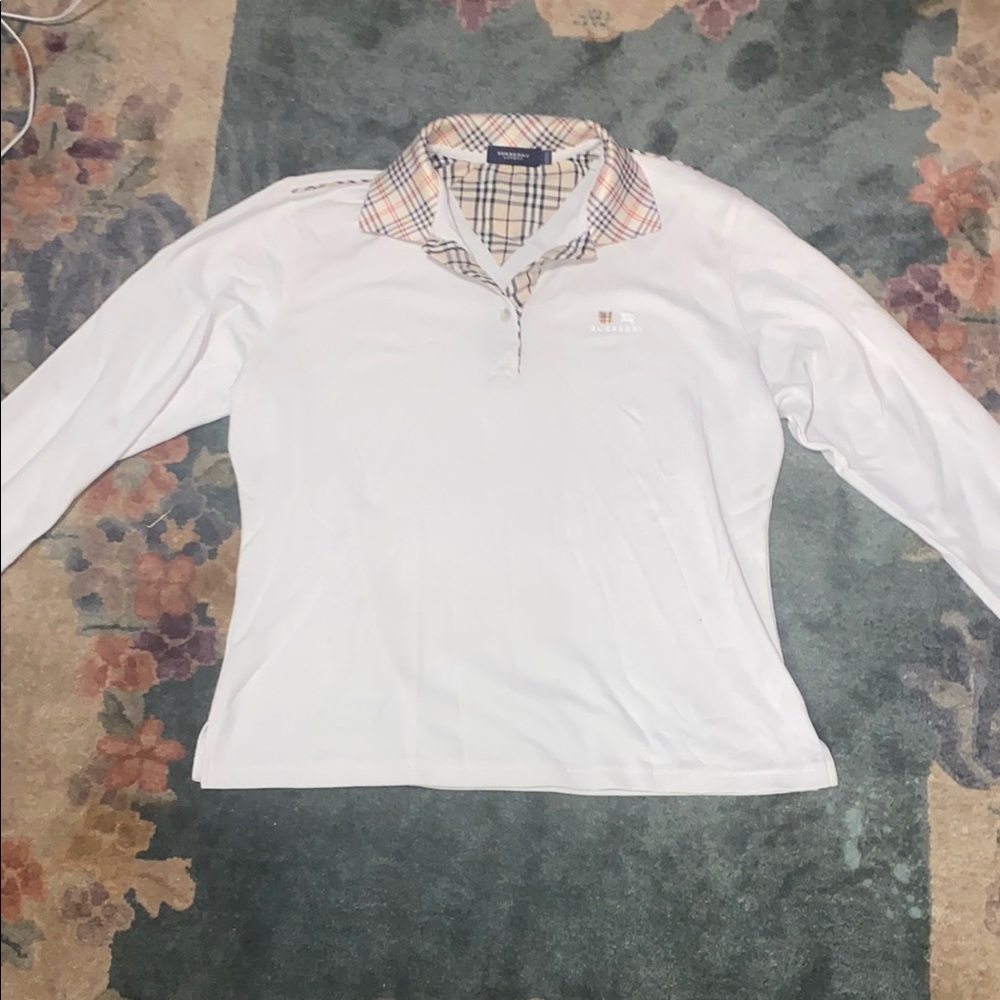 Burberry White Polo with Plaid Collar